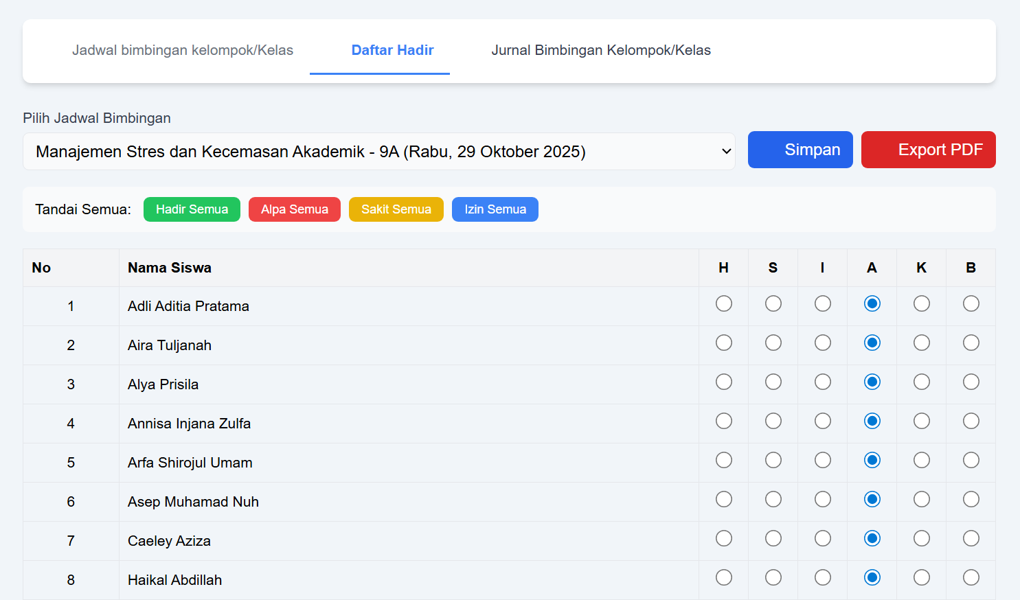 Screenshot Daftar Hadir
